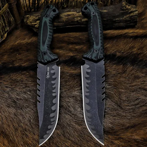 Miniatura 5 de BA-KOR Cuchillo de Caza de Hoja Fija Full Tang de 12.4 Pulgadas – Acero 9CR18MoV de 6mm, Mango G10, Hoja con Sierra Dentada en el Lomo con Acabado
