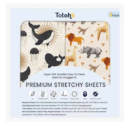 Miniatura 18 de TotAha Jungle Animal Sábana Mini para Cuna, Sábanas Elásticas Premium Ajustables para Mini Cunas Portátiles Corralitos, Sábana Pack N Play de Punto