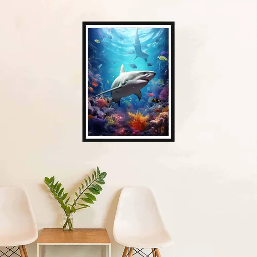 Miniatura 4 de SKRYUIE Kits de pintura de diamantes 5D tiburón, kits de arte de diamantes para adultos, animales marinos, taladro redondo completo, punto de cruz