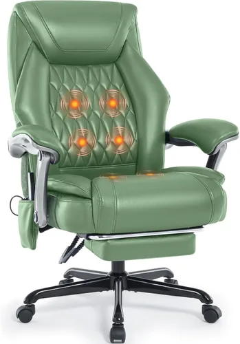 Miniatura 14 de Silla de oficina de masaje con función de calefacción y reposapiés, vibración de 6 puntos, silla de escritorio ergonómica reclinable ejecutiva