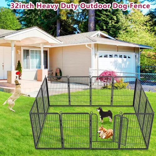 Miniatura 2 de Corralito para perros, 32 pulgadas, 10 paneles cerca para perros de exterior, corral para perros de interior antióxido, corral para mascotas