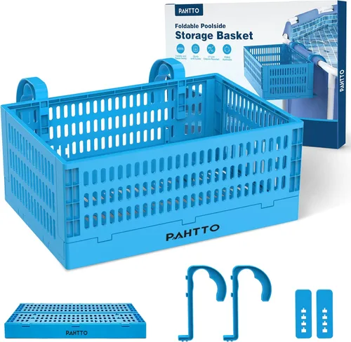 PAHTTO Cesta de almacenamiento junto a la piscina, cesta de almacenamiento plegable sobre el suelo para juguetes de piscina, toallas, bebidas,
