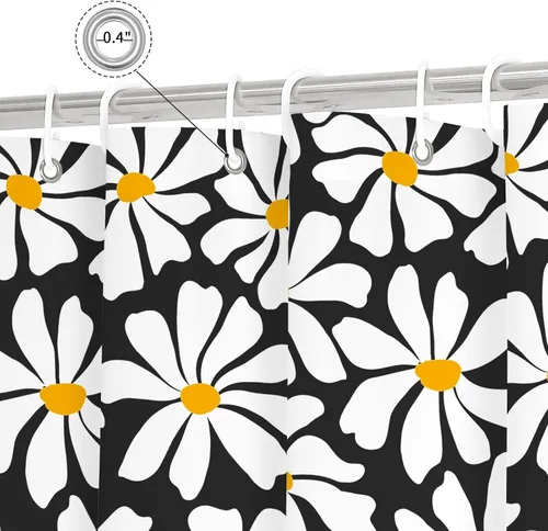 Miniatura 6 de Litabel Cortina de Ducha Pequeña para Cabina 36 x 72 pulgadas, Cortina de Ducha Estrecha de Tela Floral de Media Margarita para Baño Femenino, Juego
