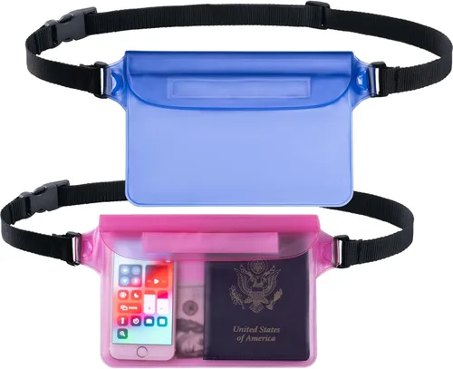 Miniatura 14 de CADONO Paquete de 2 fundas impermeables con correa ajustable para la cintura Bolsa seca sensible al tacto en pantalla, mantiene tu teléfono