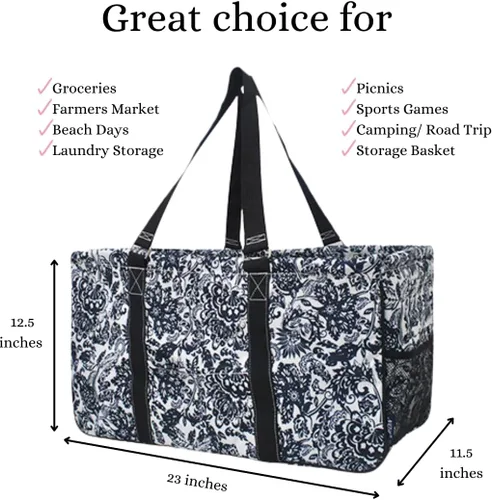 Miniatura 237 de NGIL Bolsa de comestibles reutilizable extra grande plegable de gran tamaño para comestibles, almacenamiento, picnic, playa, Bronco-negro occidental