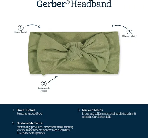 Miniatura 4 de Gerber Diadema suave y mantecosa para bebés y niñas con lazo de viscosa hecha de eucalipto