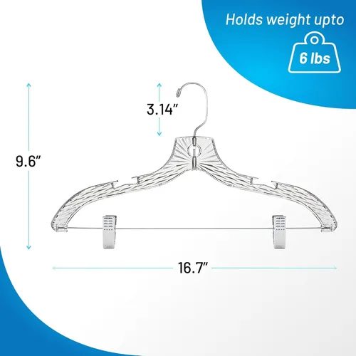 Miniatura 7 de HARDW Perchas para ropa con clips, juego de 12 perchas de plástico resistentes, vestidos, camisetas, camisas, trajes, perchas para organización