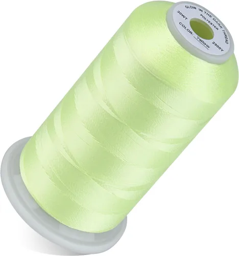 Miniatura 8 de Simthread Hilo que brilla en la oscuridad 30WT para bordar y coser 2500 yardas, color blanco