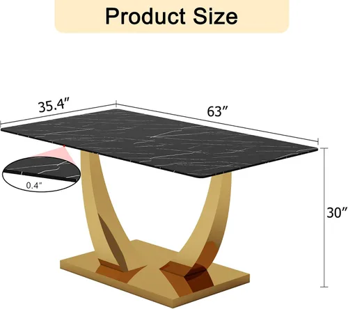 Miniatura 2 de Mesa de comedor moderna para mesa de comedor de mármol sintético de 4/6, 63 pulgadas, mesa de cocina rectangular, mesa de cocina y comedor de fácil