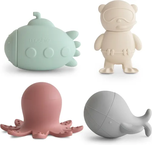 Miniatura 15 de mushie Vehículos Juguetes de baño para niños pequeños 100% silicona de grado alimenticio Libre de moho, paquete de 4