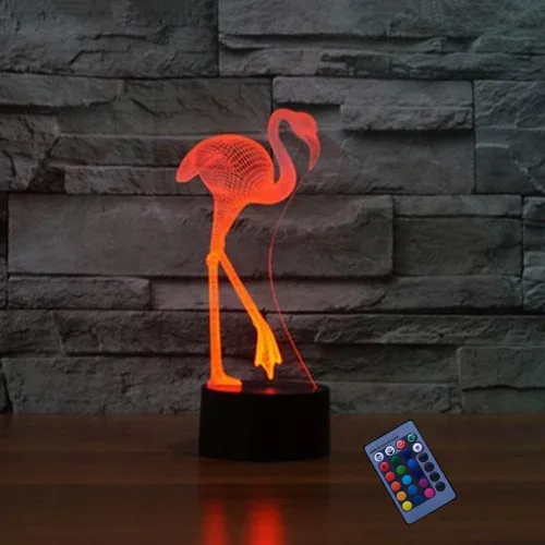 Ilusión óptica 3D Flamencos Luz de noche 16 colores cambiantes USB Powered Control remoto Interruptor táctil decoración lámpara LED mesa escritorio