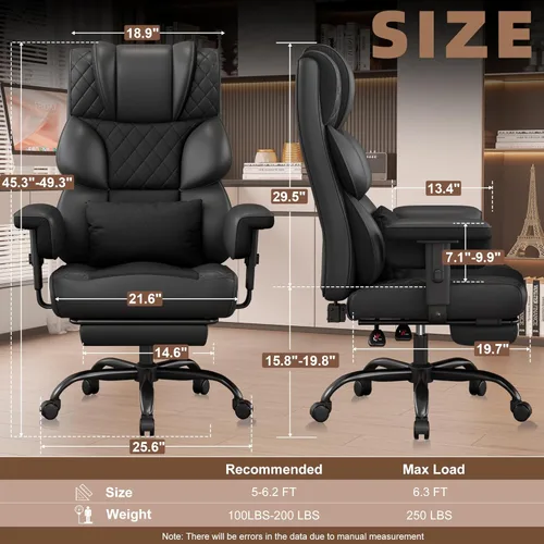 Miniatura 2 de Silla de oficina Vonesse grande y alta, silla para computadora con reposabrazos ajustables suaves, silla ergonómica para juegos de respaldo alto