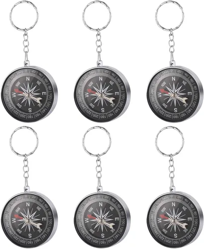 Toyvian 12 llaveros de brújula – Colgante de brújula pirata de aleación para niños, recuerdos de fiesta temática de viaje, decoraciones de