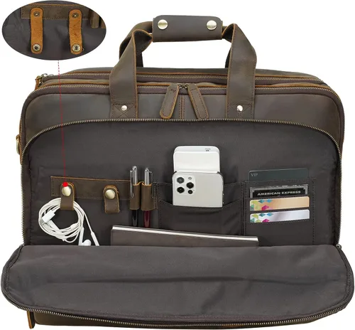 Miniatura 3 de Maletín XL de cuero de 18 pulgadas para hombres que se adapta a portátiles de 17 pulgadas, bolsa cruzada de mensajero de viaje de negocios