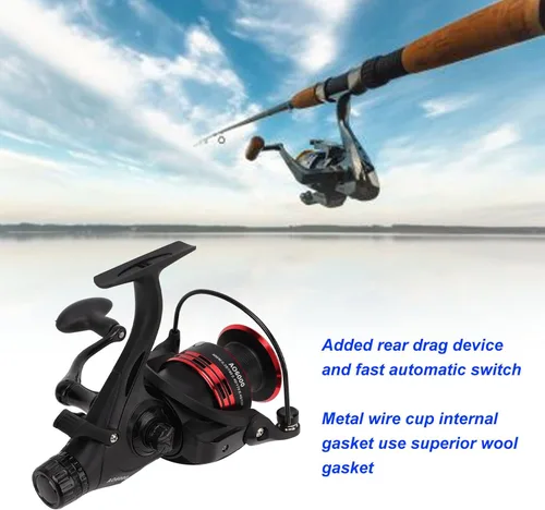 Miniatura 5 de Alomejor Carrete de pesca, perilla de arrastre doble, taza de alambre de metal, para depósito de carpa y pesca en el lago