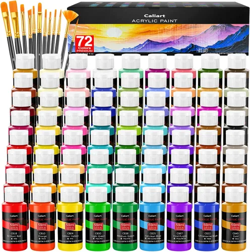Miniatura 8 de Caliart - Juego de pintura acrílica iridiscente de 24 colores camaleón con 12 pinceles Craft Painting kit for Adults Artists Beginners, Rich
