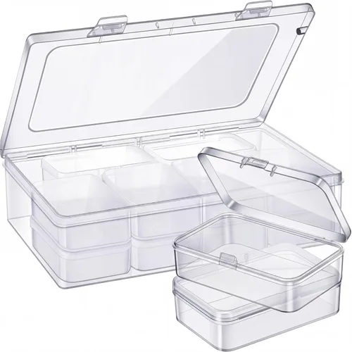 Miniatura 9 de Caja organizadora de plástico transparente de 12 piezas con pestillo de cierre hermético, mini contenedores de almacenamiento pequeños, estuches