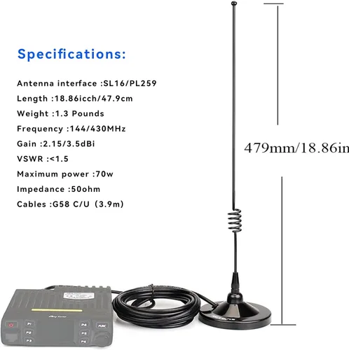 Miniatura 6 de Retevis Antena de radio jamón de doble banda de 144/430 MHz, 18.86 pulgadas, VSWR menos de 1.5, compatible con BTECH ICOM Kenwood Midland Retevis