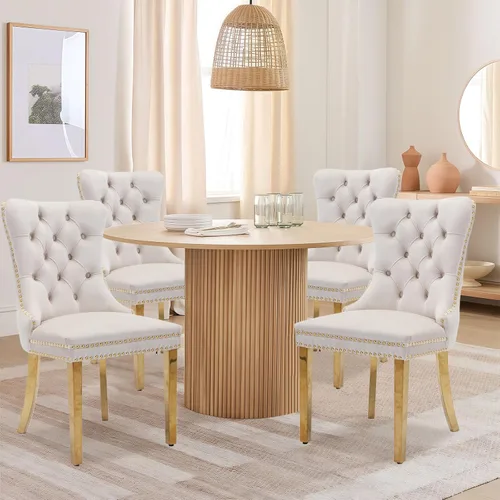 Miniatura 65 de Juego de 2 sillas de comedor tapizadas de terciopelo, sillas laterales de cocina de estilo moderno con ribete de cabeza de clavo y patas de madera