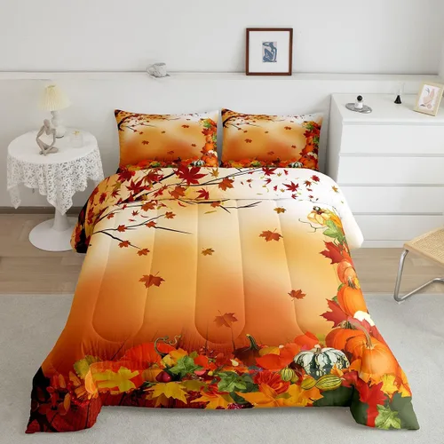 Miniatura 10 de Juego de edredón de calabaza de otoño tamaño individual para niños y niñas, juego de ropa de cama para niños, mujeres y hombres, ultra suave
