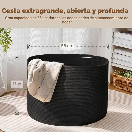 Miniatura 3 de MEGASKET Cesta grande de manta negra, 22 x 22 x 14 pulgadas, contenedor de cuerda tejida para almacenamiento, caja de almacenamiento de juguetes