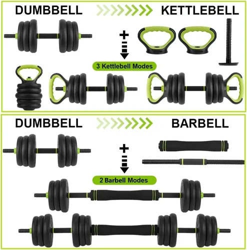 Miniatura 4 de Juego de mancuernas ajustables 4 en 1, mancuernas, pesas rusas y flexiones, asas antideslizantes, pesas libres, para ejercicios de gimnasio en casa