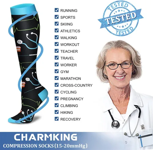 Miniatura 24 de CHARMKING - Calcetines de compresión para mujeres y hombres (3 pares), 15-20 mm Hg, el mejor apoyo para atletismo, running o ciclismo, mejora
