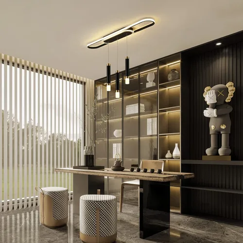Miniatura 6 de Jaycomey Lámpara LED moderna para comedor, 52 W, regulable, moderna, lineal, con control remoto, 3000K a 6500K, lámpara de techo ajustable para isla