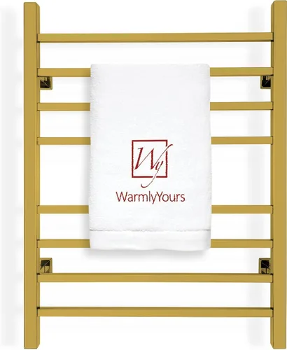 WarmlyYours Toallero térmico para baño, calentador eléctrico de toallas y secadora de oro pulido, montado en la pared, enchufe o cableado de 120 V,