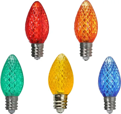 Durable 25 juegos de bombillas LED C7 de Navidad, bombillas LED para decoración de vacaciones, bombillas multicolores facetadas E12 para decoración