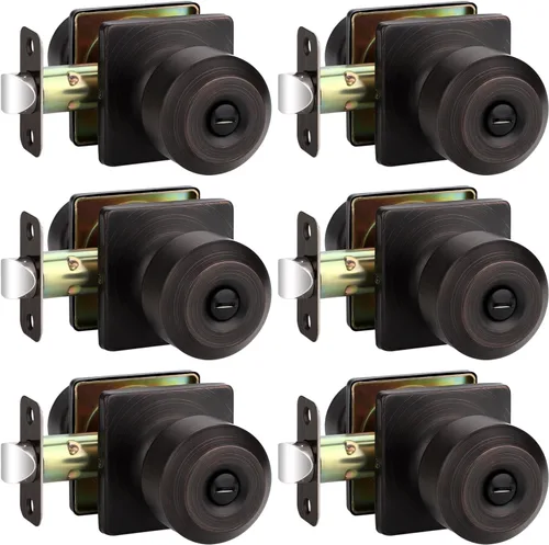 Miniatura 26 de EHOMEWARE Paquete de 2 pomos de puerta interiores, manija de puerta negra con cerradura, pomo de puerta de dormitorio/baño sin llave, pomo redondo