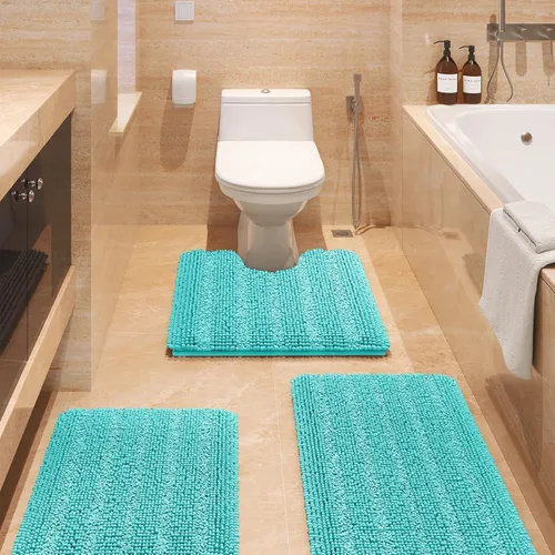 Miniatura 27 de ACCUMTEK - Juego de alfombras de baño a rayas beige de 3 piezas, ultrasuaves, antideslizantes de chenilla, alfombras de baño mullidas y absorbentes