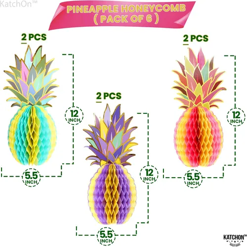 Miniatura 2 de KatchOn, Enorme centro de mesa de piña para mesas, 12 pulgadas, paquete de 6, decoraciones de fiesta Luau, decoración de fiesta tropical, de playa