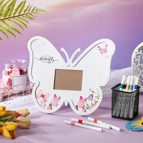 Miniatura 4 de Thyle Marco de ecograma de mariposa para baby shower con 12 marcadores, recuerdos de fiesta, libro de visitas, imagen de ultrasonido para revelación