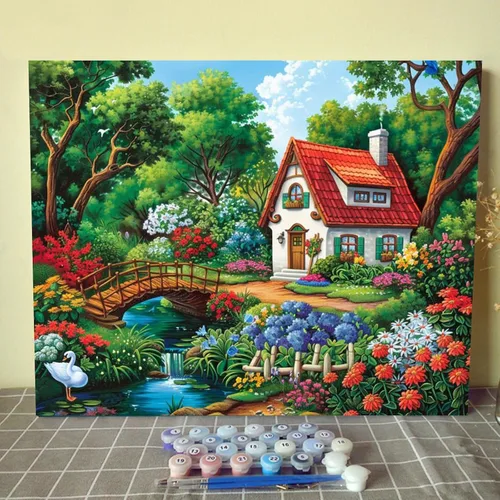 Miniatura 26 de Kit de pintura al óleo para ventana de playa, paisaje, por números, 16 x 20 pulgadas, lienzo, flores, paisaje, bricolaje, pintura al óleo para Pbn