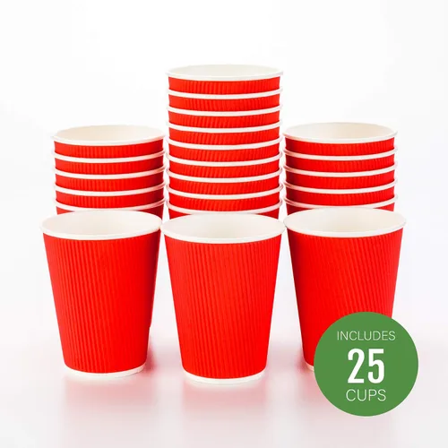 Miniatura 2 de Tazas para café de papel aislado, pared ondulada, kraft, 12 onzas - Caja de 25 unidades - tapas a juego: RWA0360B, RWA0360W, RWA0328LG, RWA0328GR