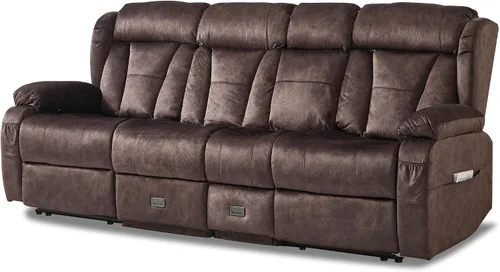 Miniatura 30 de Sofá biplaza reclinable manual de 110 pulgadas, sillón reclinable de 4 asientos con consola, mesa plegable y salidas integradas, sofá reclinable