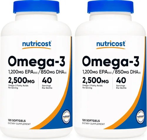 Miniatura 6 de Nutricost Aceite de Pescado Omega 3 - 2500 mg, 120 cápsulas blandas (40 porciones) - Aceite de pescado, capturado en la naturaleza! 1200 mg EPA 850