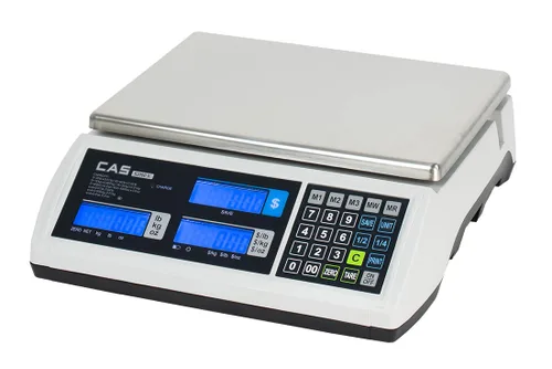 CAS S2000 Jr - Báscula electrónica de cálculo de precios, capacidad de 60 libras, rango doble, báscula de alimentos comerciales certificada por NTEP