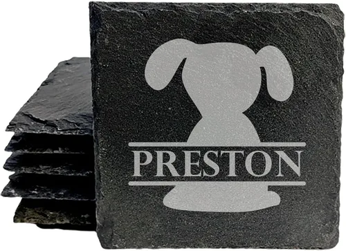 Miniatura 20 de Engraved Dog Cat Paw Coasters Set of 4 – Dog Cat Silhouette Paw Print Design – 4 Inch Round Slate – Pet Lover Home Decor – Handmade in Oregon USA