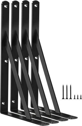 Miniatura 85 de Paquete de 16 soportes de estante resistentes negros de 20 pulgadas de largo x 12 pulgadas de alto con tornillos, soportes de estante de metal