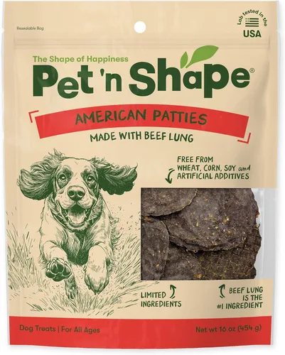 Pet 'n Shape All American Beef Lung Patties - Golosinas para perros, fabricadas y obtenidas en los Estados Unidos, bolsa de 1 libra