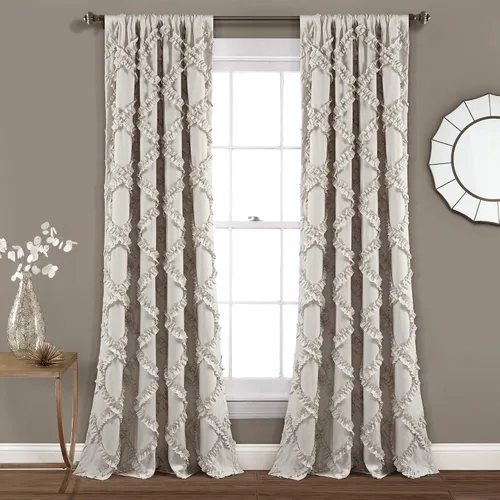 Miniatura 8 de Lush Decor Par de paneles de cortinas para ventana con volantes de diamante, 63 x 54 pulgadas, blanco