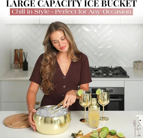 Miniatura 2 de Gusto Nostro Cubo de hielo aislado de 4.1 L con tapa y pinzas, cubo de hielo de acero inoxidable de doble pared grande, sin BPA para bar