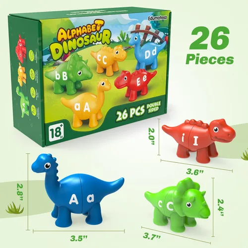 Miniatura 7 de 26 piezas de juguetes de aprendizaje del alfabeto de dinosaurios para niños de 3 a 5 años, juego de emparejamiento ABC de doble cara con mayúsculas