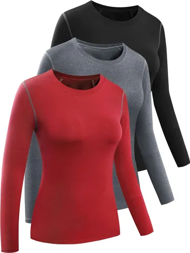 CADMUS Paquete de 1 o 3 camisetas de entrenamiento de manga larga para mujer, camiseta de compresión de ajuste seco para correr