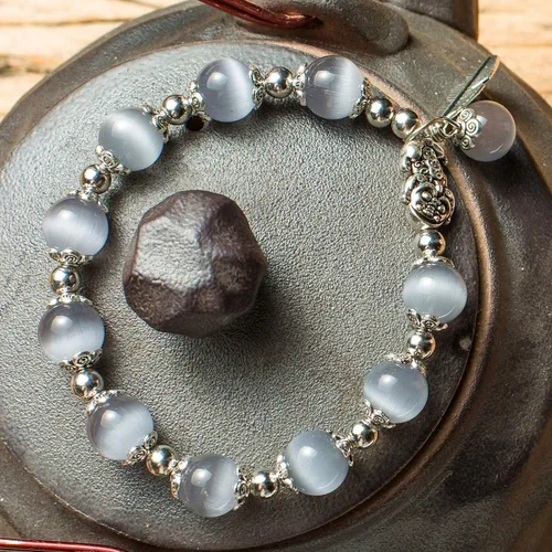 Miniatura 2 de MANRUO Feng Shui La mejor pulsera de cuentas de ojo de tigre natural de 0.394 in con colgante de plata chapado en plata Pi XiuPi Yao amuleto