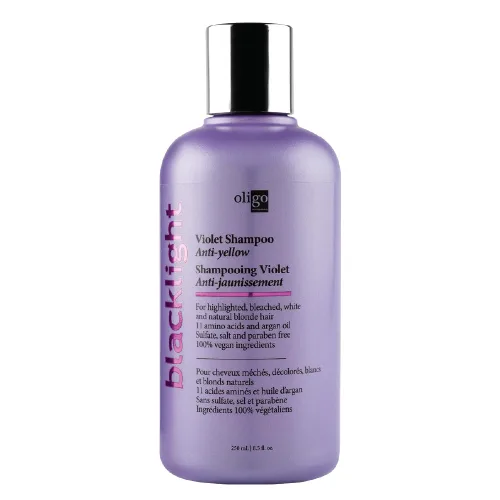 Oligo Professionnel - Champú violeta Blacklight - Champú morado sin sulfato para rubias - Vegano - Elimina los tonos amarillos - Refrescar reflejos
