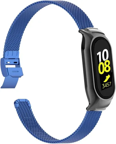 Miniatura 11 de Correa de reloj de metal compatible con Samsung Galaxy Fit2 SM-R220 de acero inoxidable con marco de bisel protector con diseño de malla