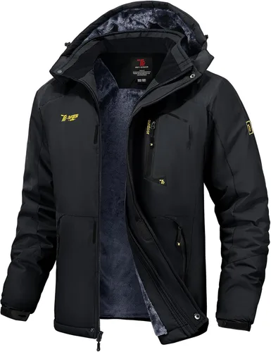 TBMPOY Chaquetas de esquí para hombre, impermeables, para nieve, forro polar grueso, con capucha, para clima frío, cálido, trabajo en hielo al aire